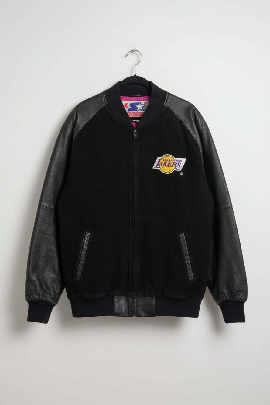 Vintage Starter Los Angeles Lakers Genuine Leather Suede Bomber Jacket XL